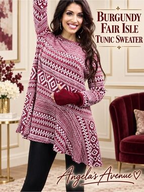Warm Tunic Burgundy and Winter White Sweater NEW